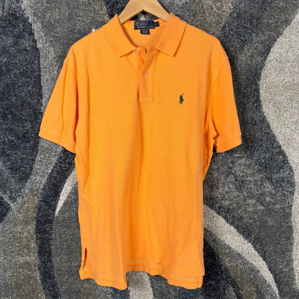 Polo Ralph Lauren Polo Shirt Mens L Orange‎ Excellent Short Sleeve Cotton Pique